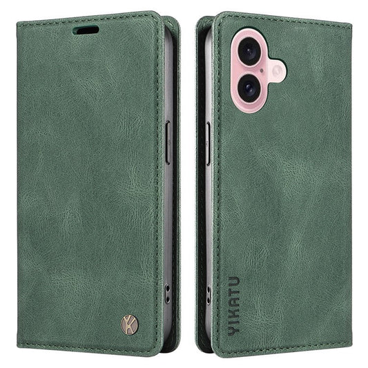 YIKATU YK-004 For iPhone 16 Case Magnetic Closing Wallet Phone Leather Cover - Green