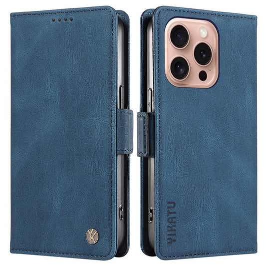 YIKATU YK-005 For iPhone 16 Pro Case Skin-Touch Leather Wallet Phone Cover - Blue