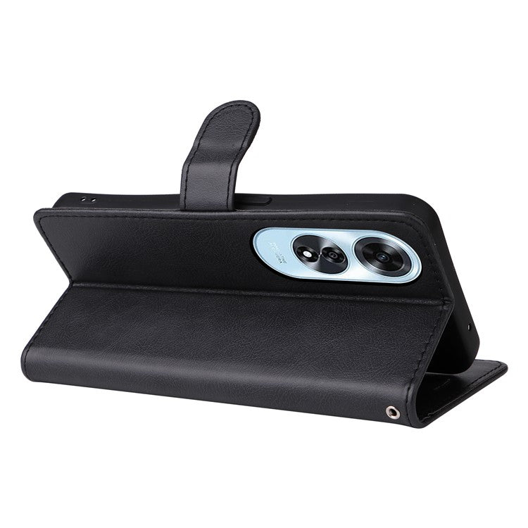 KT Leather Series-2 for Oppo A60 4G Leather Case Solid Color Shockproof Phone Cover - Black