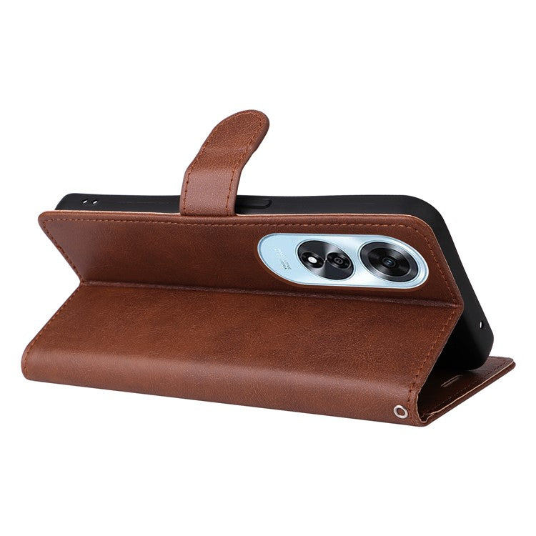KT Leather Series-2 for Oppo A60 4G Leather Case Solid Color Shockproof Phone Cover - Brown