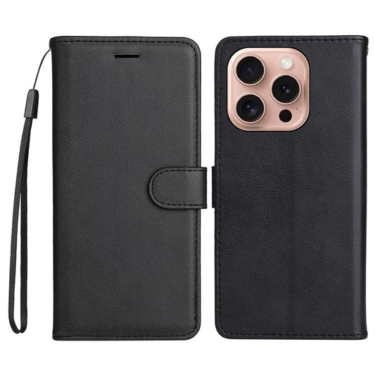 KT Leather Series-2 for iPhone 16 Pro Protective Case Solid Color Leather Phone Cover - Black