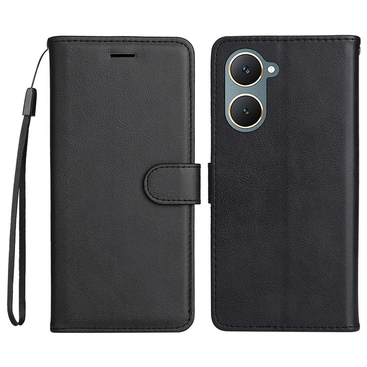 KT Leather Series-2 for vivo Y03 Case Solid Color PU Leather Flip Wallet Phone Cover - Black