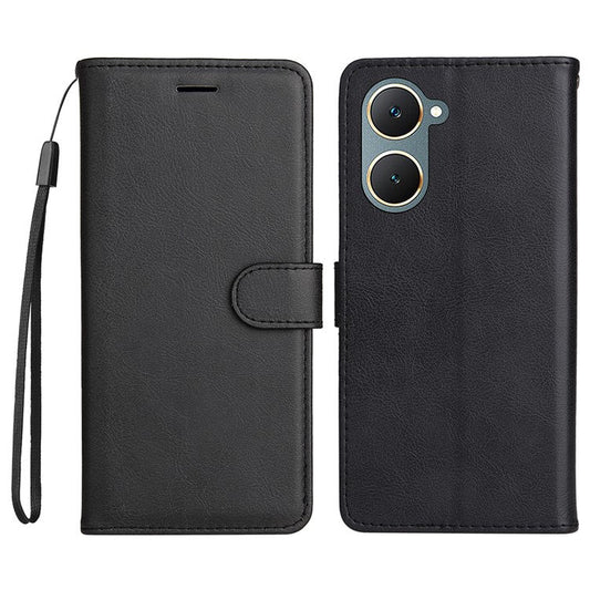 KT Leather Series-2 for vivo Y03 Case Solid Color PU Leather Flip Wallet Phone Cover - Black