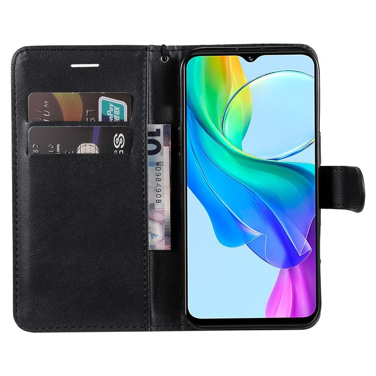 KT Leather Series-2 for vivo Y03 Case Solid Color PU Leather Flip Wallet Phone Cover - Black