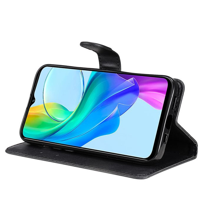 KT Leather Series-2 for vivo Y03 Case Solid Color PU Leather Flip Wallet Phone Cover - Black