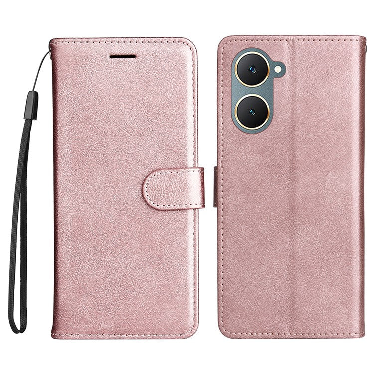 KT Leather Series-2 for vivo Y03 Case Solid Color PU Leather Flip Wallet Phone Cover - Rose Gold