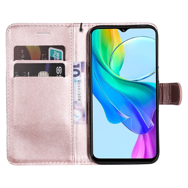 KT Leather Series-2 for vivo Y03 Case Solid Color PU Leather Flip Wallet Phone Cover - Rose Gold