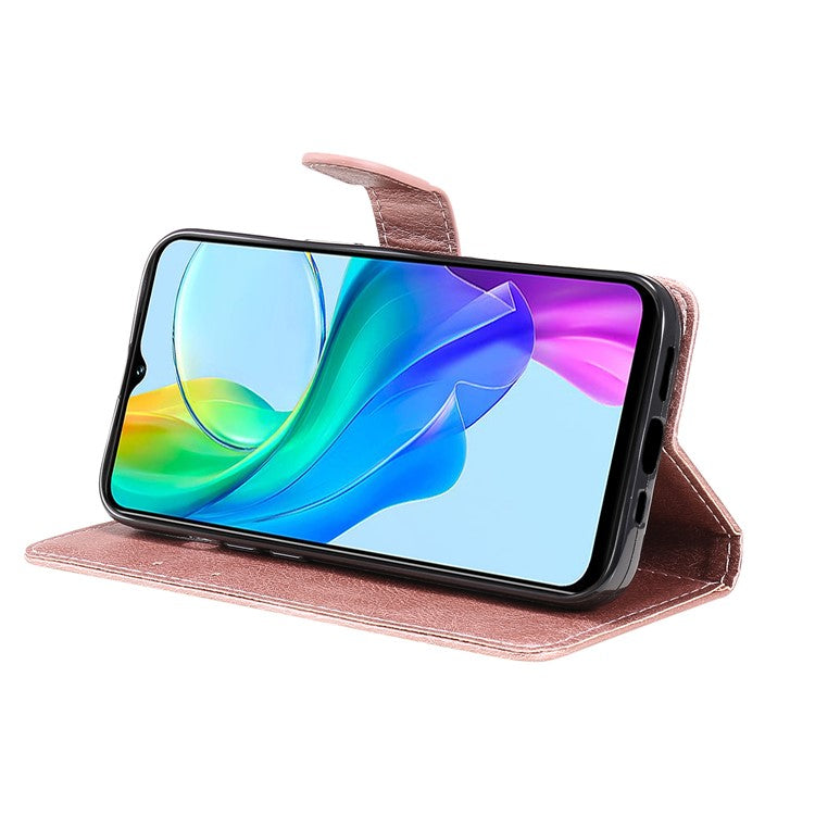 KT Leather Series-2 for vivo Y03 Case Solid Color PU Leather Flip Wallet Phone Cover - Rose Gold