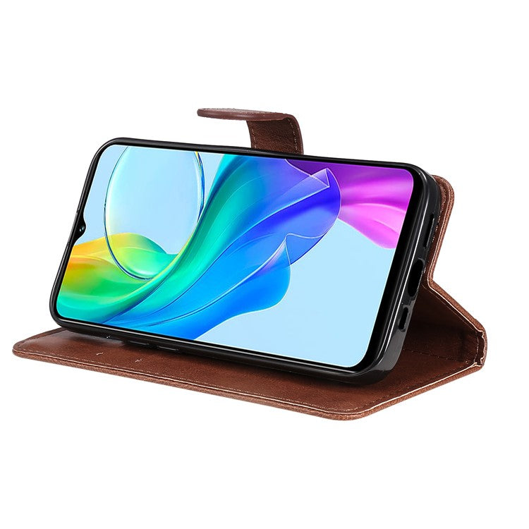 KT Leather Series-2 for vivo Y03 Case Solid Color PU Leather Flip Wallet Phone Cover - Brown