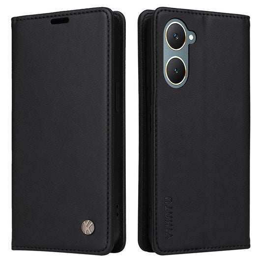 YIKATU YK-001 For vivo Y03 Wallet Stand Case Anti-Drop PU Leather Phone Cover - Black
