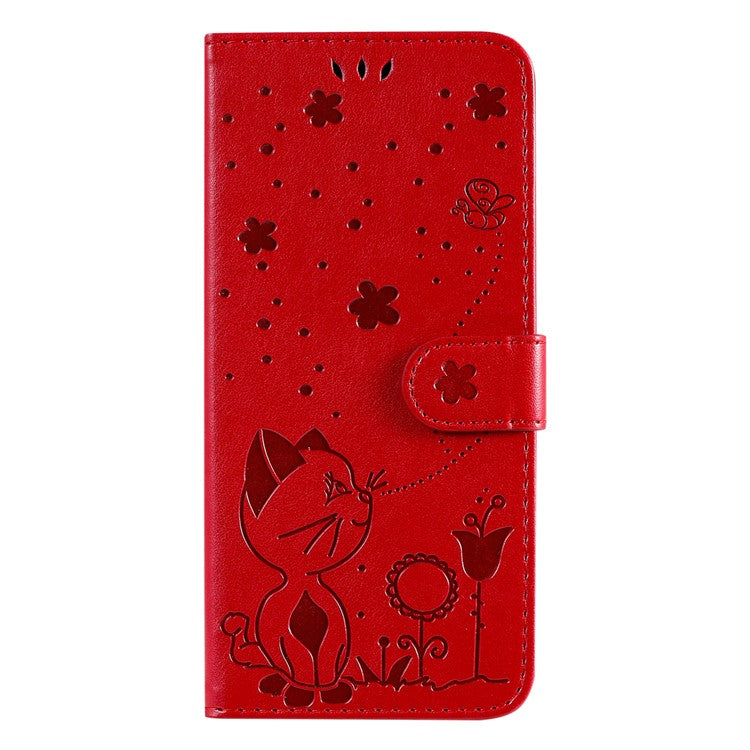 KT Imprinting Flower Series-4 For OnePlus Nord CE4 5Gt Case Leather Wallet Cover Cat Bee Pattern - Red