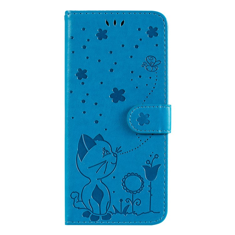 KT Imprinting Flower Series-4 For OnePlus Nord CE4 5Gt Case Leather Wallet Cover Cat Bee Pattern - Blue