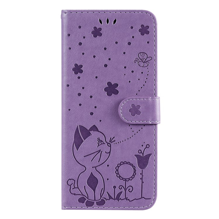 KT Imprinting Flower Series-4 For OnePlus Nord CE4 5Gt Case Leather Wallet Cover Cat Bee Pattern - Purple