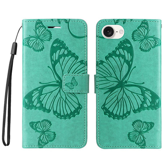 For iPhone 16e Case Pattern Imprint Leather Phone Cover - Green