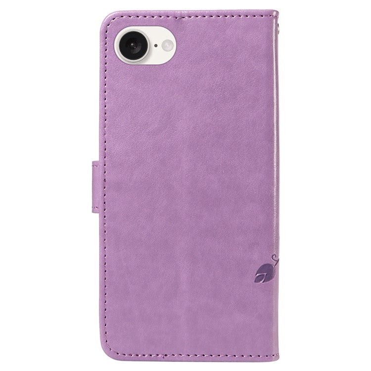 For iPhone 16e Case Butterfly Flower PU Leather Phone Cover with Card Holder - Light Purple