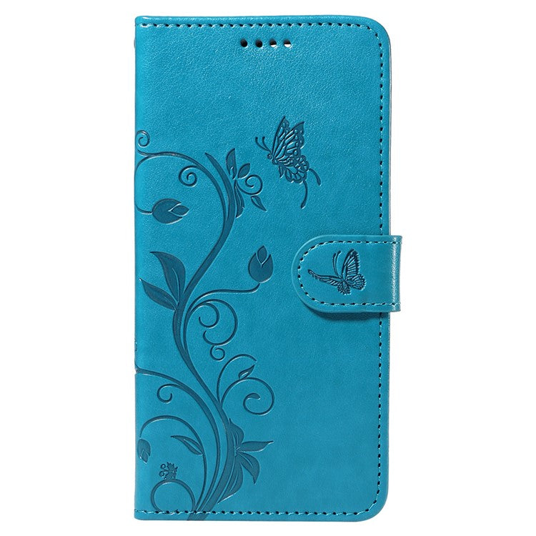 For iPhone 16e Case Butterfly Flower PU Leather Phone Cover with Card Holder - Blue