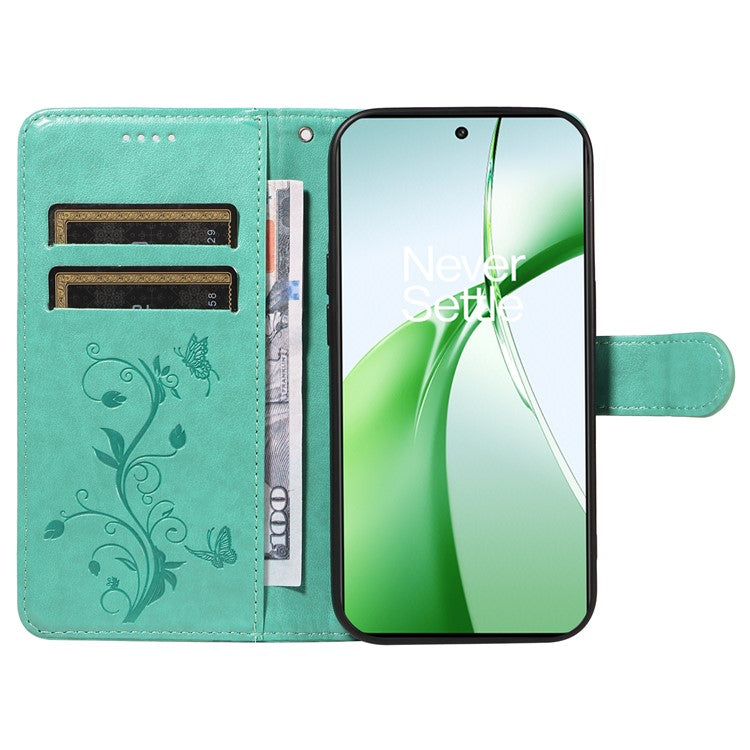 For OnePlus Nord CE4 5G Case Butterfly Flower Pattern PU Leather Phone Cover - Green