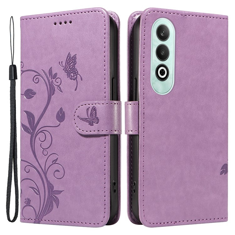For OnePlus Nord CE4 5G Case Butterfly Flower Pattern PU Leather Phone Cover - Light Purple