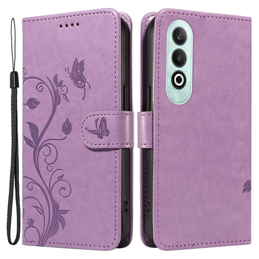 For OnePlus Nord CE4 5G Case Butterfly Flower Pattern PU Leather Phone Cover - Light Purple