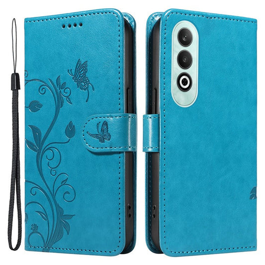 For OnePlus Nord CE4 5G Case Butterfly Flower Pattern PU Leather Phone Cover - Blue