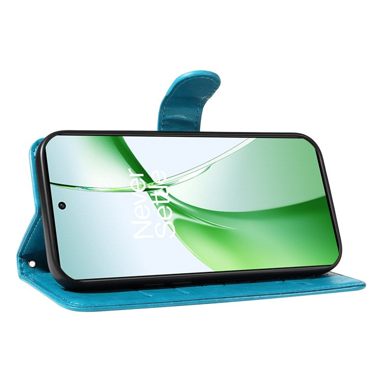 For OnePlus Nord CE4 5G Case Butterfly Flower Pattern PU Leather Phone Cover - Blue