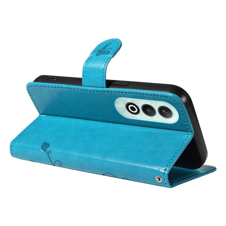 For OnePlus Nord CE4 5G Case Butterfly Flower Pattern PU Leather Phone Cover - Blue