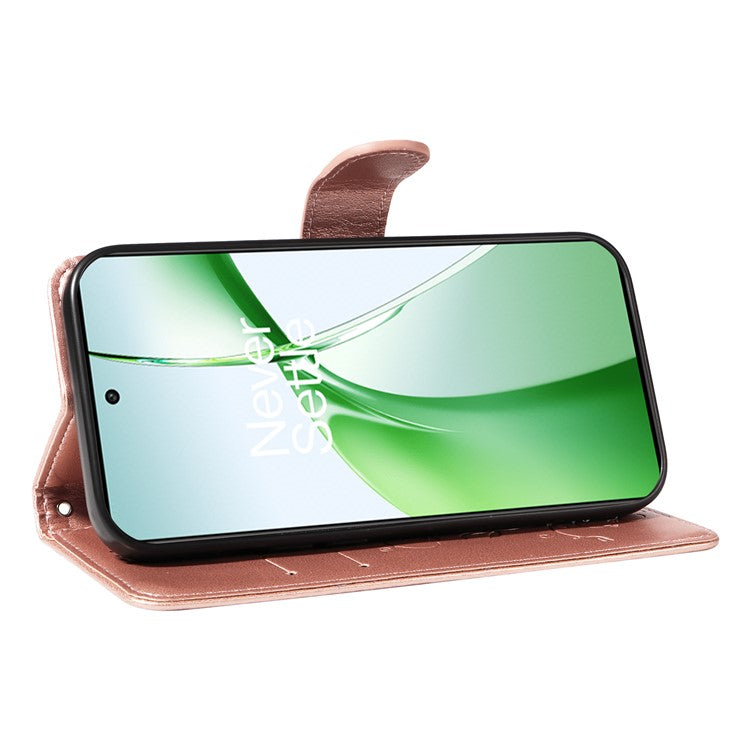 For OnePlus Nord CE4 5G Case Butterfly Flower Pattern PU Leather Phone Cover - Rose Gold