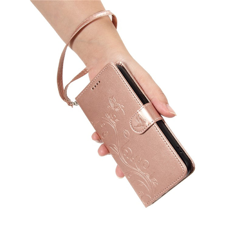 For OnePlus Nord CE4 5G Case Butterfly Flower Pattern PU Leather Phone Cover - Rose Gold