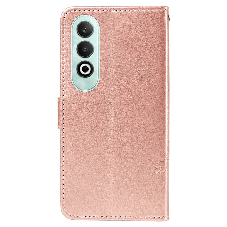 For OnePlus Nord CE4 5G Case Butterfly Flower Pattern PU Leather Phone Cover - Rose Gold