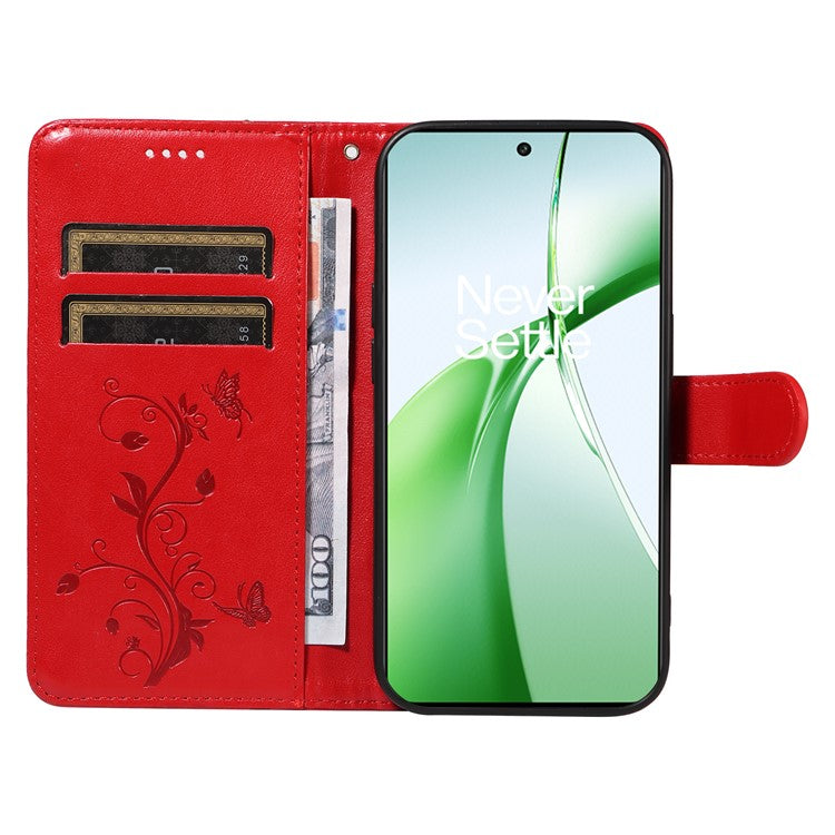 For OnePlus Nord CE4 5G Case Butterfly Flower Pattern PU Leather Phone Cover - Red