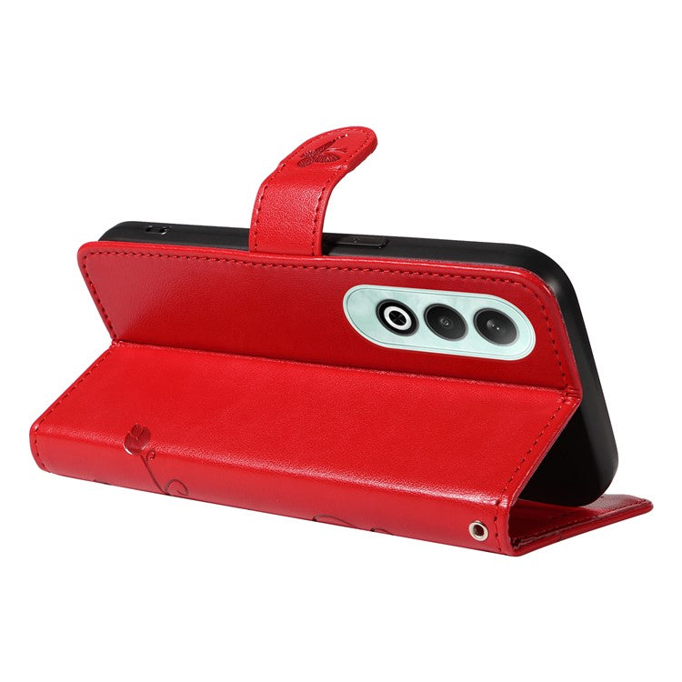 For OnePlus Nord CE4 5G Case Butterfly Flower Pattern PU Leather Phone Cover - Red