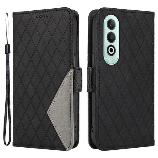 For OnePlus Nord CE4 5G Case Rhombus Grid Leather Wallet Phone Cover - Black