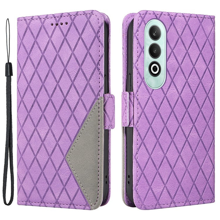 For OnePlus Nord CE4 5G Case Rhombus Grid Leather Wallet Phone Cover - Light Purple
