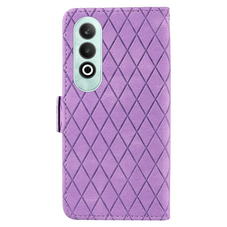 For OnePlus Nord CE4 5G Case Rhombus Grid Leather Wallet Phone Cover - Light Purple