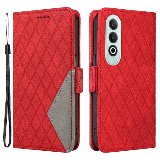 For OnePlus Nord CE4 5G Case Rhombus Grid Leather Wallet Phone Cover - Red