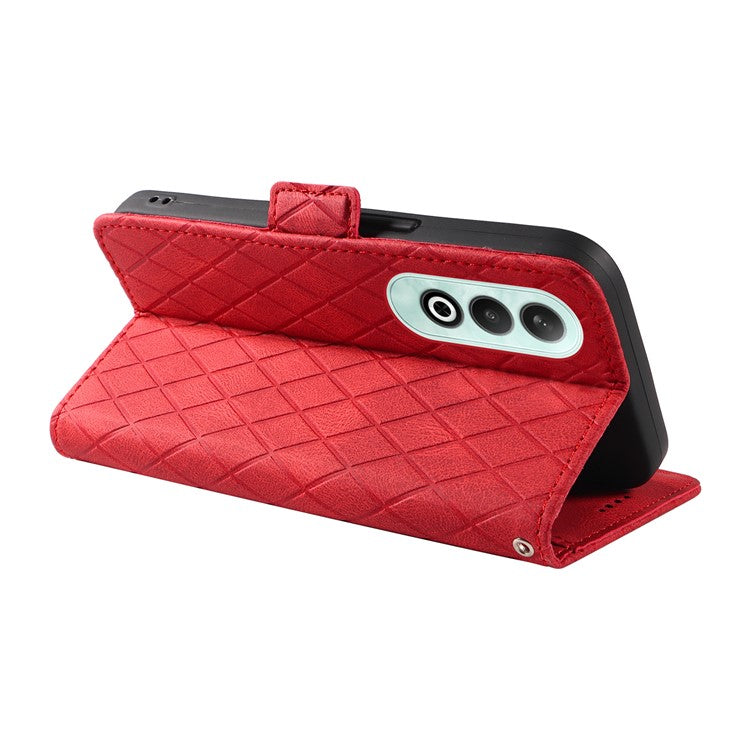 For OnePlus Nord CE4 5G Case Rhombus Grid Leather Wallet Phone Cover - Red