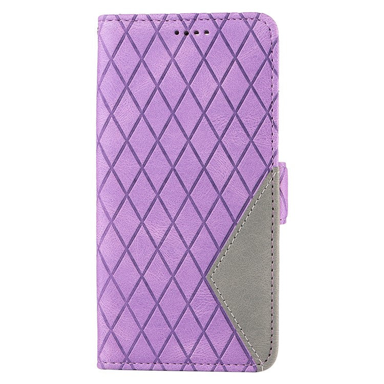 For iPhone 16e Wallet Case Rhombus Grid Leather Shockproof Phone Cover - Light Purple