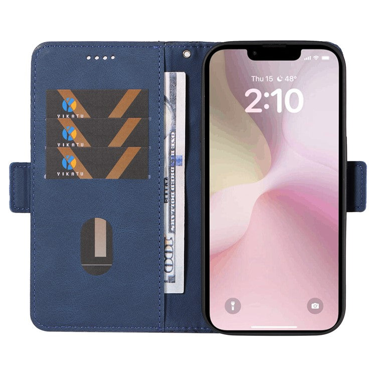 For iPhone 16e Wallet Case Rhombus Grid Leather Shockproof Phone Cover - Blue