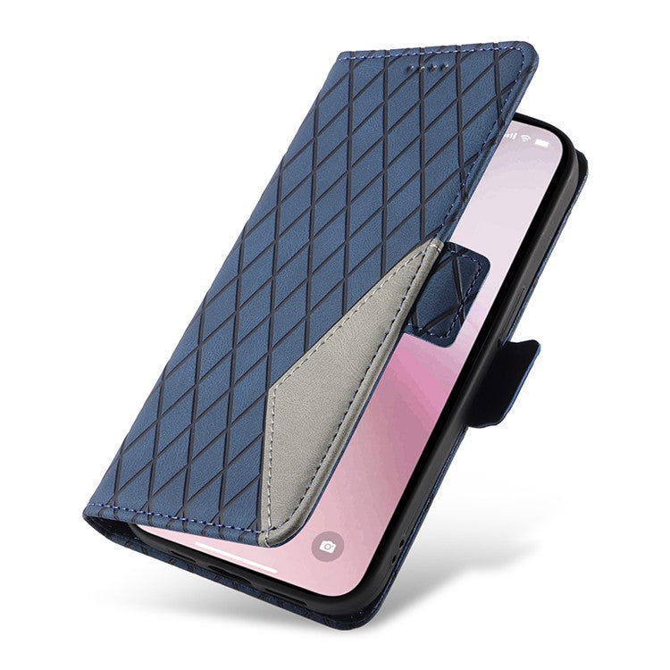 For iPhone 16e Wallet Case Rhombus Grid Leather Shockproof Phone Cover - Blue