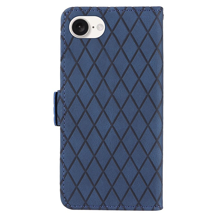 For iPhone 16e Wallet Case Rhombus Grid Leather Shockproof Phone Cover - Blue