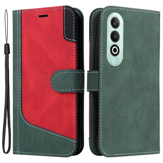 For OnePlus Nord CE4 5G Phone Case Three-Color Splicing Card Holder Stand Phone Cover - Green