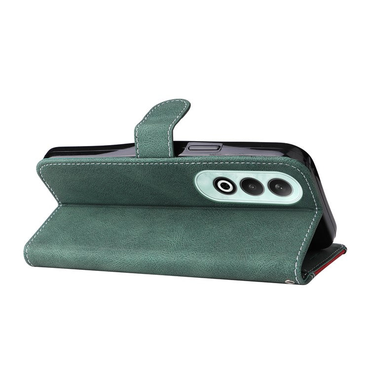 For OnePlus Nord CE4 5G Phone Case Three-Color Splicing Card Holder Stand Phone Cover - Green