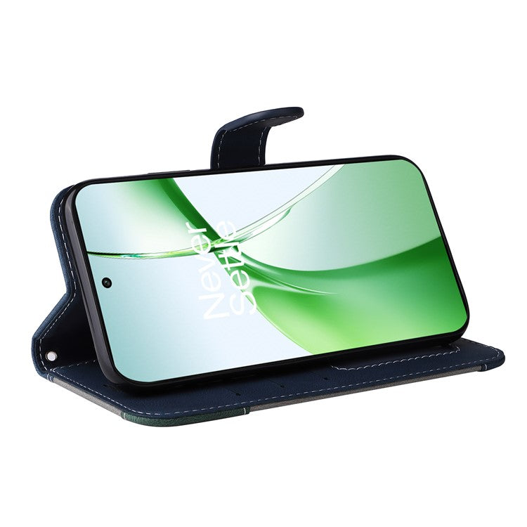 For OnePlus Nord CE4 5G Phone Case Three-Color Splicing Card Holder Stand Phone Cover - Blue