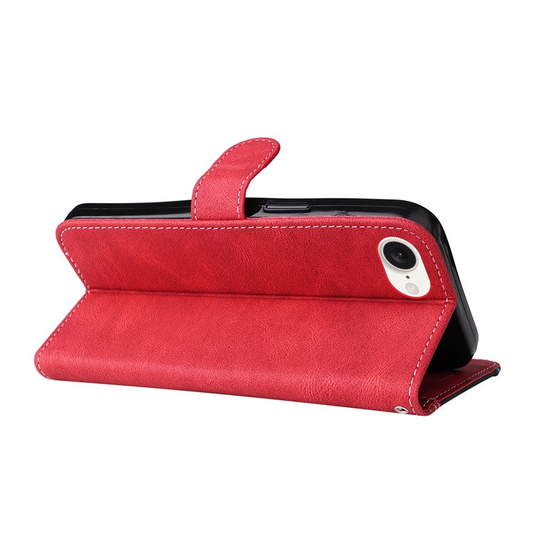 For iPhone 16e Case Wallet PU Leather Three-Color Splicing Phone Cover - Red