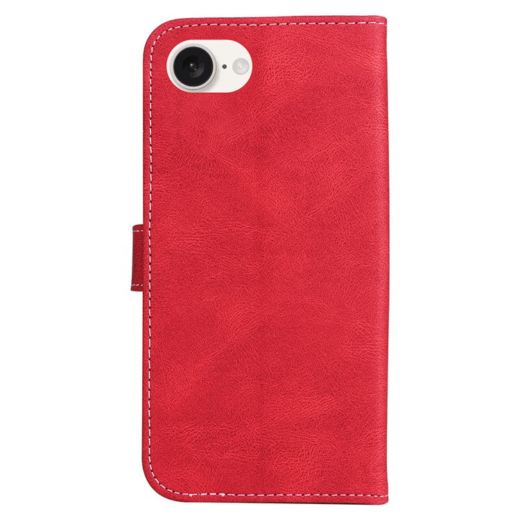 For iPhone 16e Case Wallet PU Leather Three-Color Splicing Phone Cover - Red