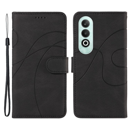 For OnePlus Nord CE4 5G Case Wallet Stand PU Leather Curved Line Phone Cover - Black
