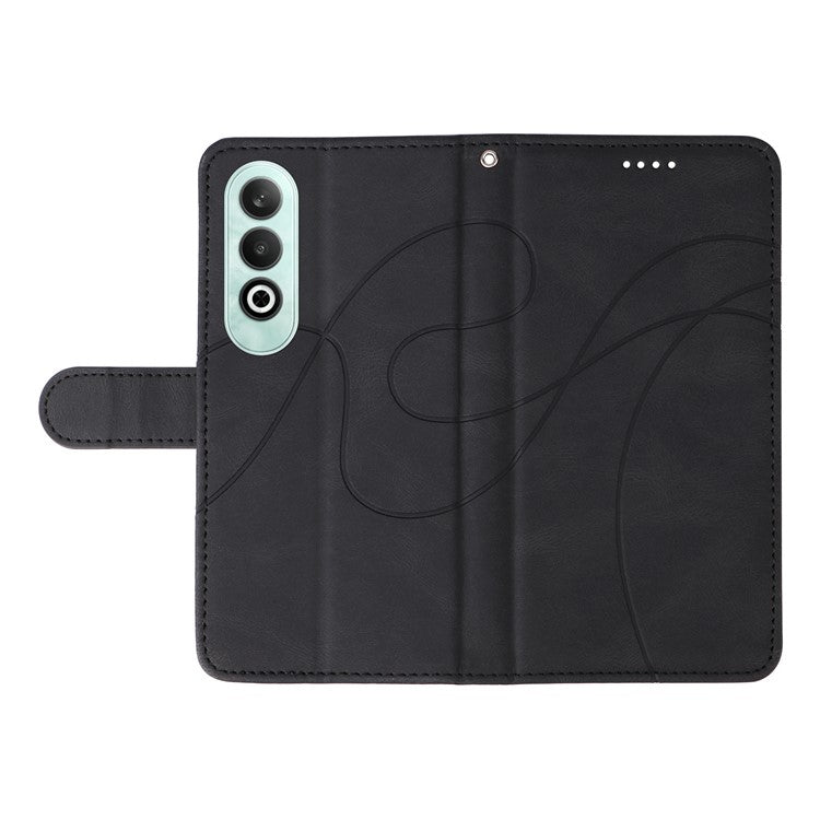 For OnePlus Nord CE4 5G Case Wallet Stand PU Leather Curved Line Phone Cover - Black