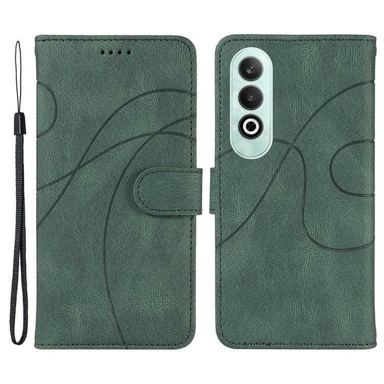 For OnePlus Nord CE4 5G Case Wallet Stand PU Leather Curved Line Phone Cover - Green