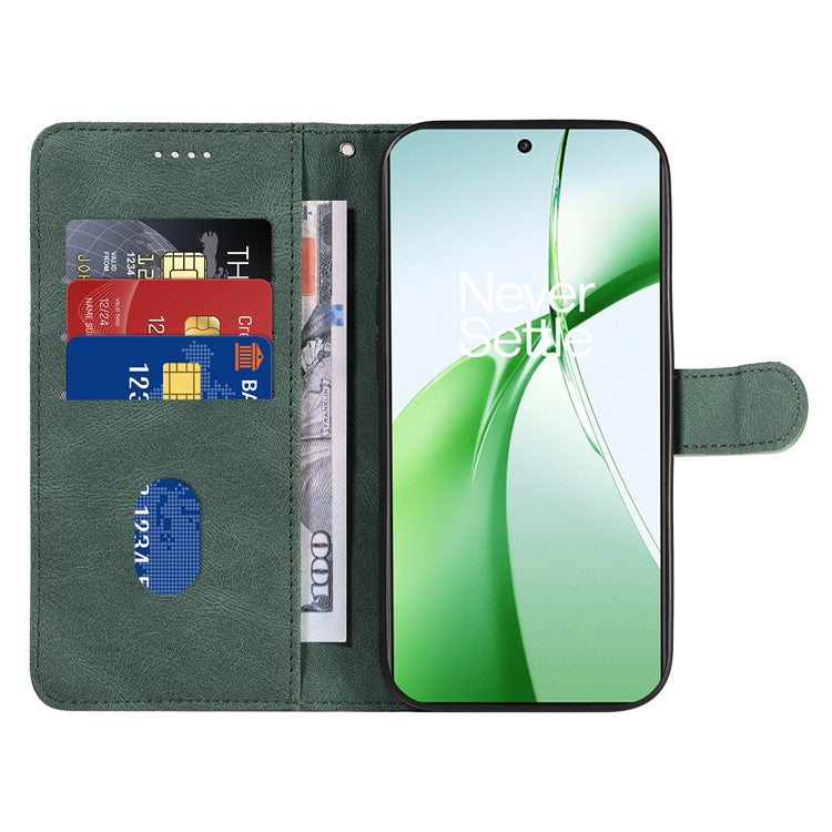 For OnePlus Nord CE4 5G Case Wallet Stand PU Leather Curved Line Phone Cover - Green