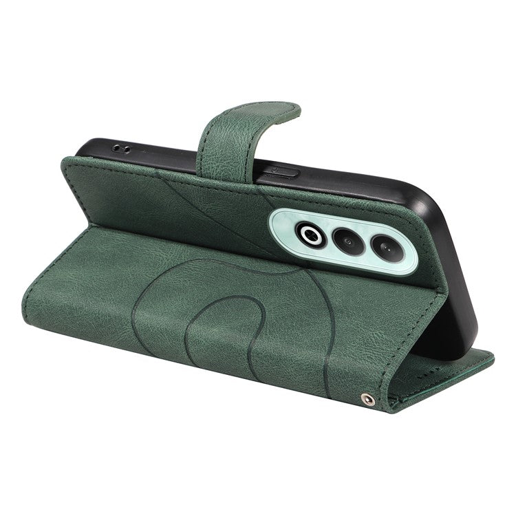 For OnePlus Nord CE4 5G Case Wallet Stand PU Leather Curved Line Phone Cover - Green